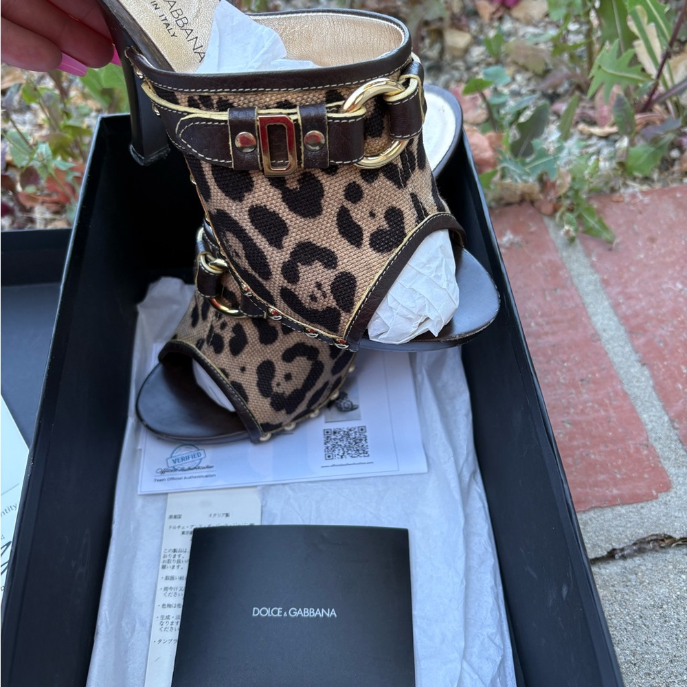 Dolce & Gabbana Leopard Print Sandals with Gold Buckle